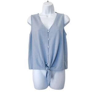 Lucky Brand Sleeveless Tie Front Button Down Top Light Blue Size Small Petite